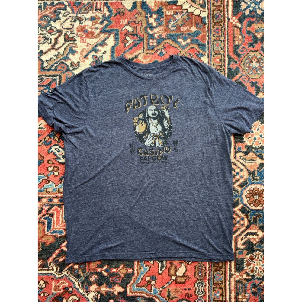 Lucky Brand T-Shirt Mens XXL Blue Fatboy Casino Buddha Graphic Tee Excellent